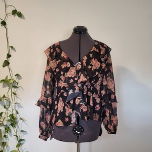 Semi sheer Floral Printed Topshop Blouse